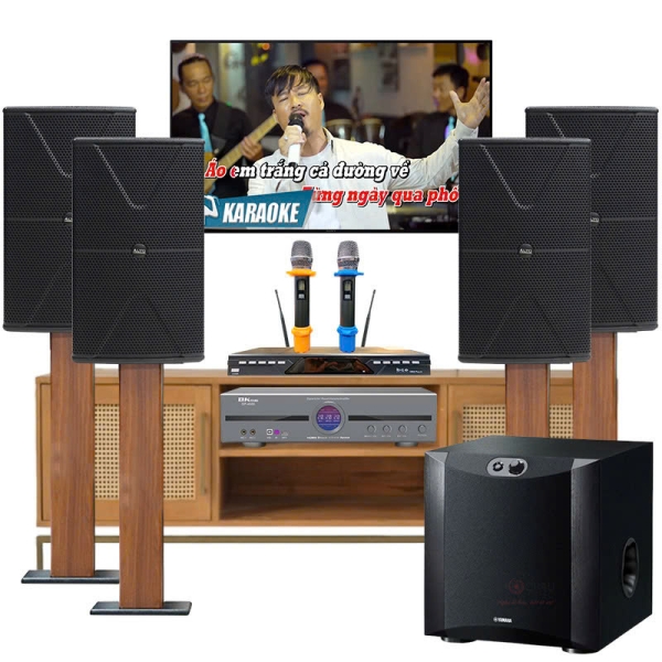 Dàn karaoke gia đình BAO kết hợp micro BCE, vang số BK Sound, sub Yamaha.